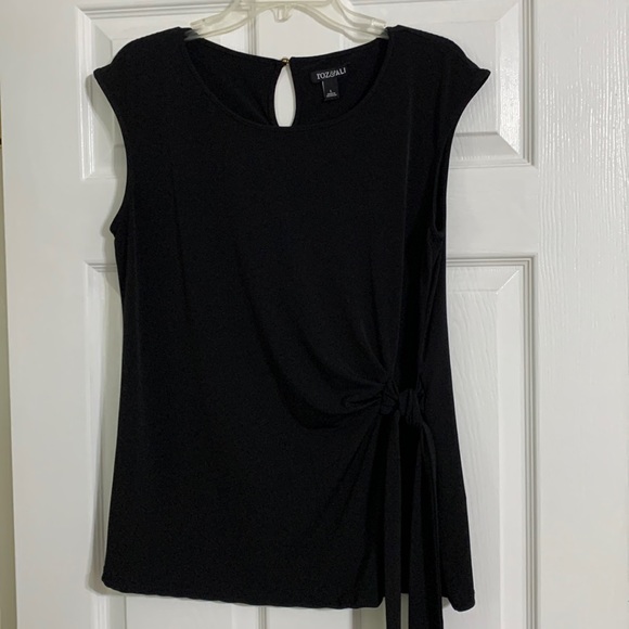 Rozv& Ali black sleeveless blouse with ruched tie at hip - Picture 1 of 4